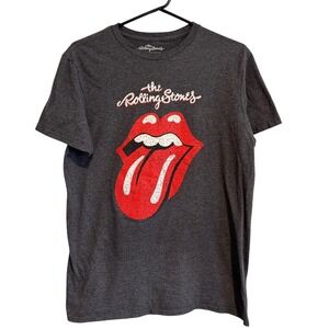 The Rolling Stones Graphic T-Shirt Mens Medium Gray Good Distressed Tongue Logo